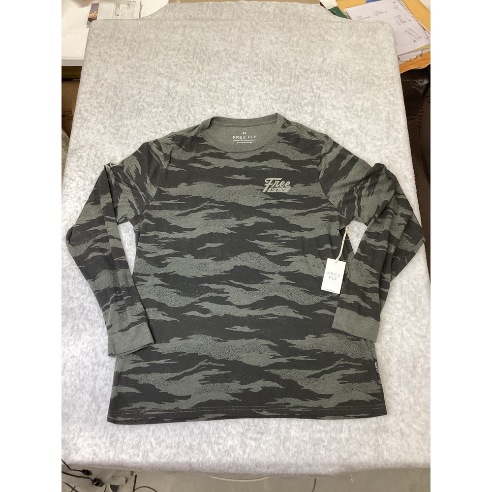 Free Fly‎ Mens Hydro Mist Camo Long Sleeve Shirt XL Dark Grey Tiger Stripe FF266